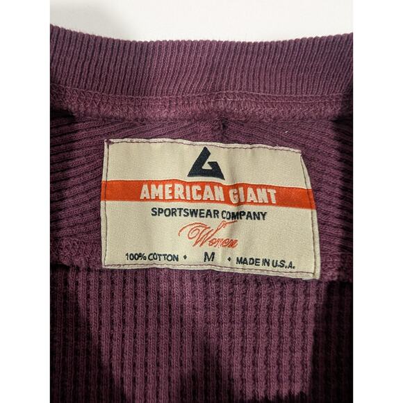 American Giant Top Womens Medium Burgundy Thick Waffle Knit Long Sleeve - Picture 5 of 9